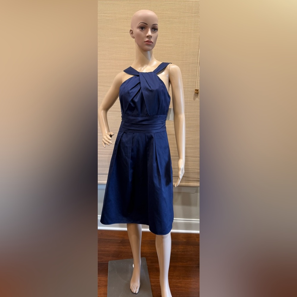 David's Bridal Navy Y Neck Cotton Sateen Dress